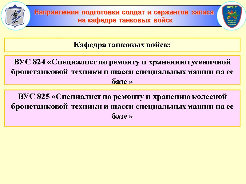 Кафедра танковых войск: ВУС 824 «Специалист по ремонту и хранению гусеничной бронетанковой  техники